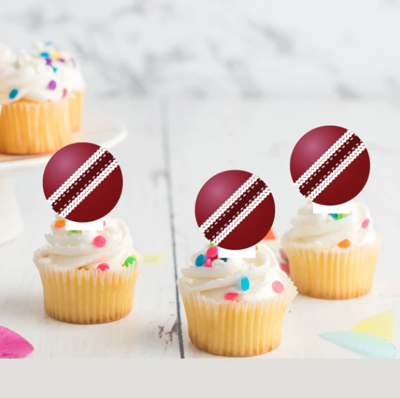 Cricket Balls Edible Stand-Up Wafer Card Cupcake Toppers - 12 Pack