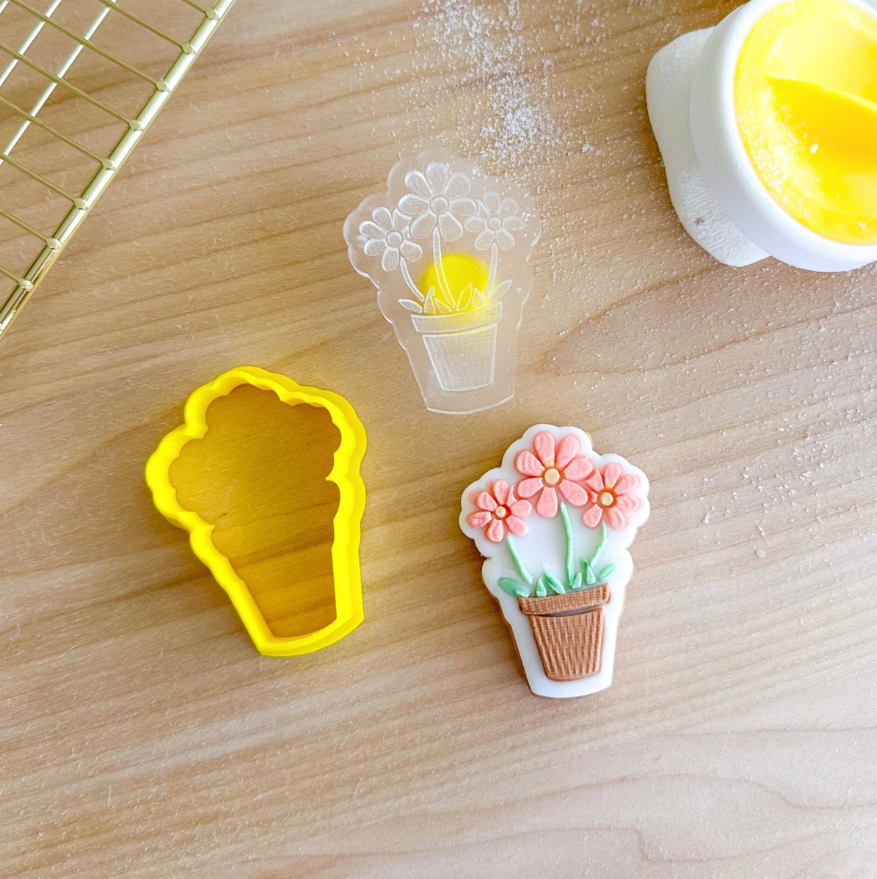 Custom Cookie Cutters Mini Flower Pot Cutter and Debosser Set