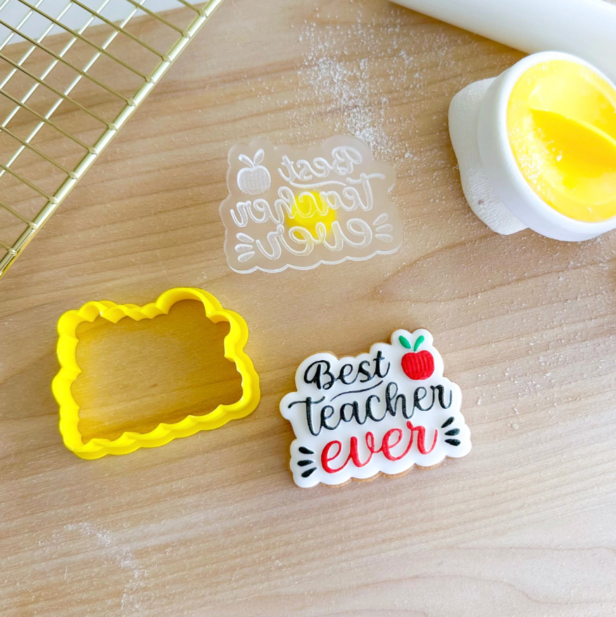 Custom Cookie Cutters Mini Best Teacher Ever Cutter and Debosser Set