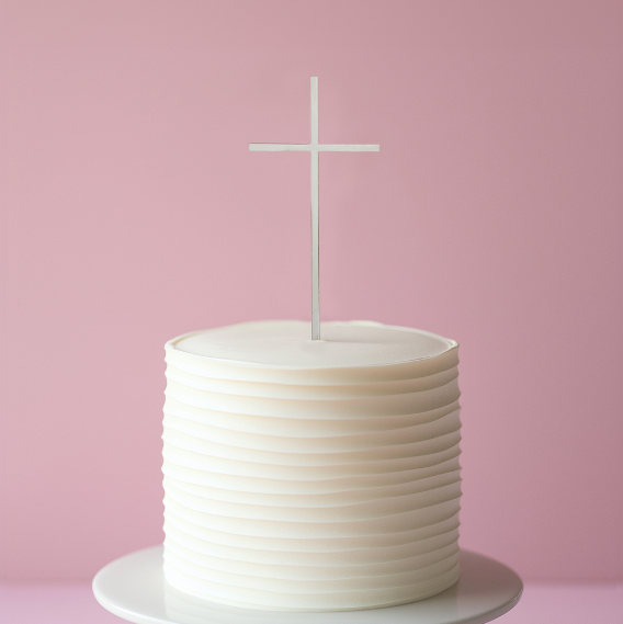 Silver Metal Cake Topper - Fine Cross