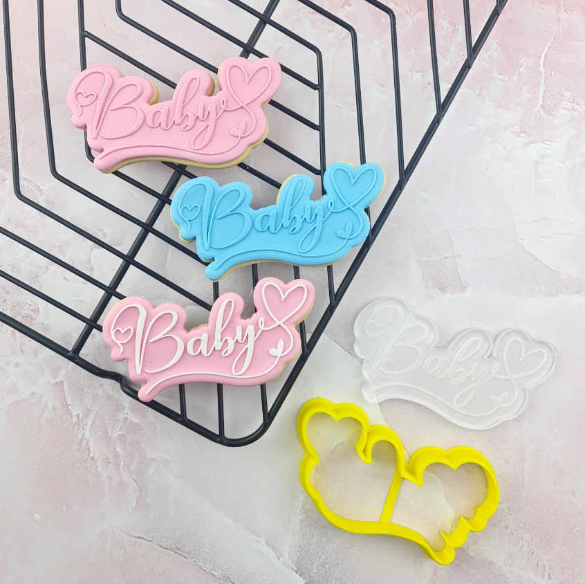 Custom Cookies Cutters Baby Hearts Text Debosser & Cutter Set