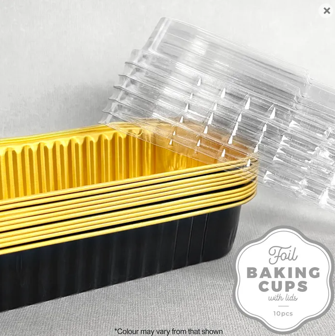 Foil Baking Cups with Lid Rectangle Black 10 Pack