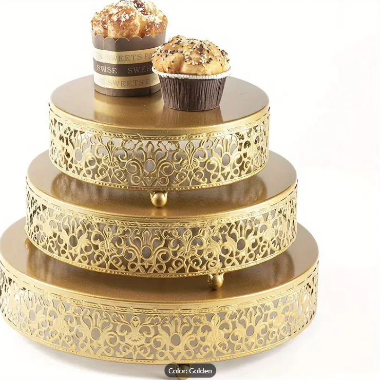 25cm Elegant Filligree Metal Cake Stand - Gold