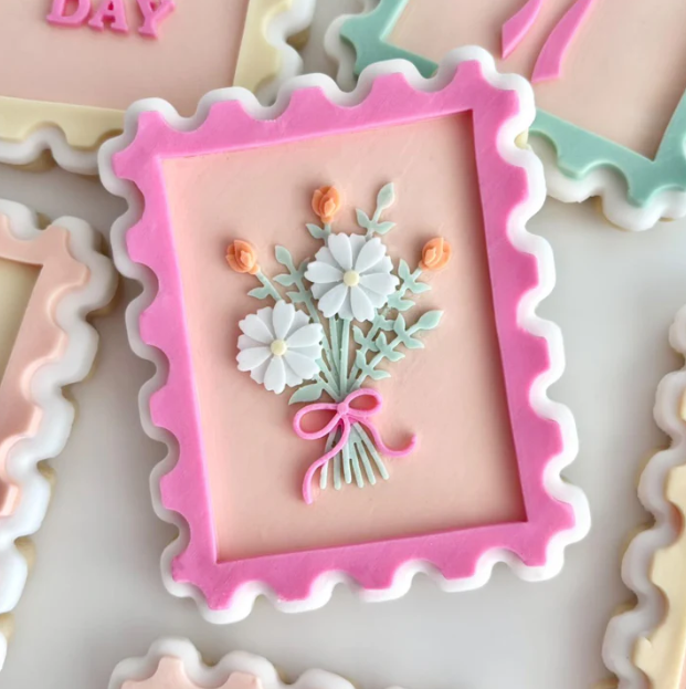 Boss Embossers - Floral Bouquet Bunch in Picture Frame Stamp & Cutter