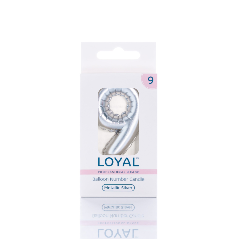 Number Candle Balloon No.9 Metallic Silver