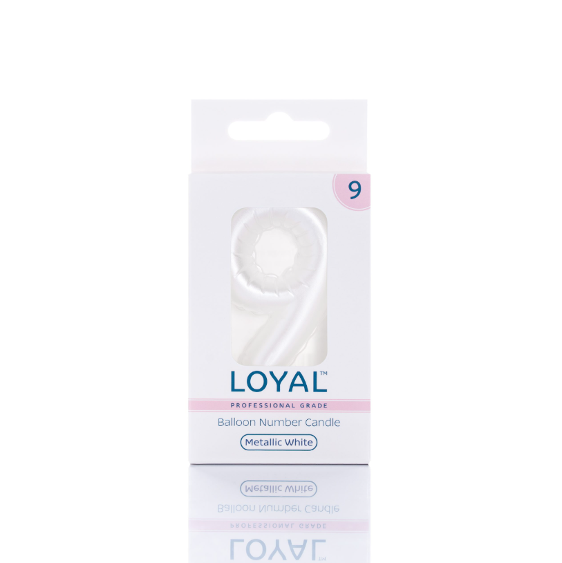 Number Candle Balloon No.9 Metallic White