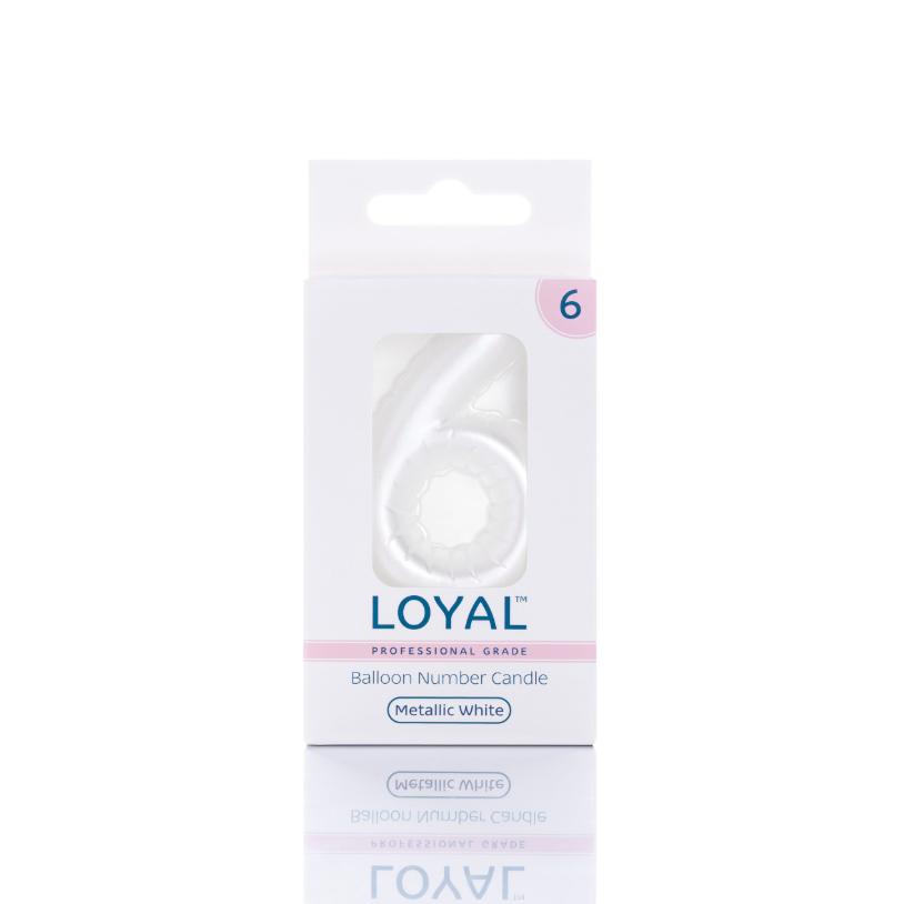 Number Candle Balloon No.6 Metallic White