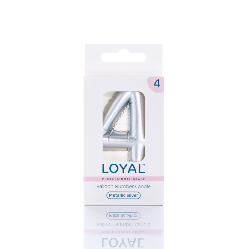 Number Candle Balloon No.4 Metallic Silver