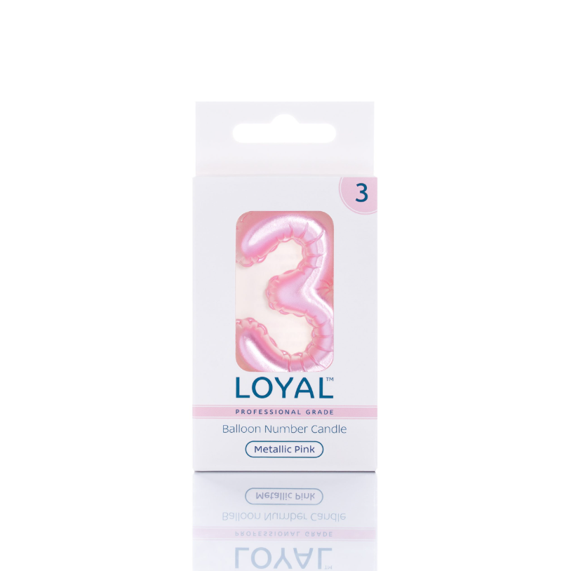 Number Candle Balloon No.3 Metallic Pink