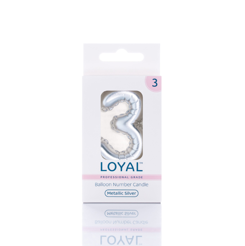 Number Candle Balloon No.3 Metallic Silver