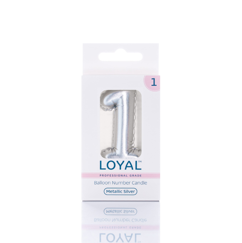 Number Candle Balloon No.1 Metallic Silver