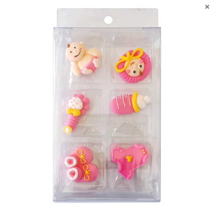 Baby Pink Sugar Decorations Assorted 6 pack