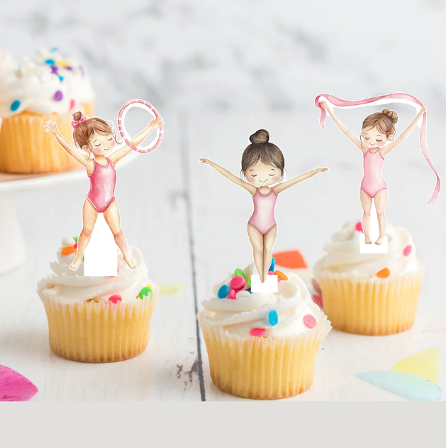 Gymnastic Edible Stand-Up Wafer Card Cupcake Toppers - 12 Pack