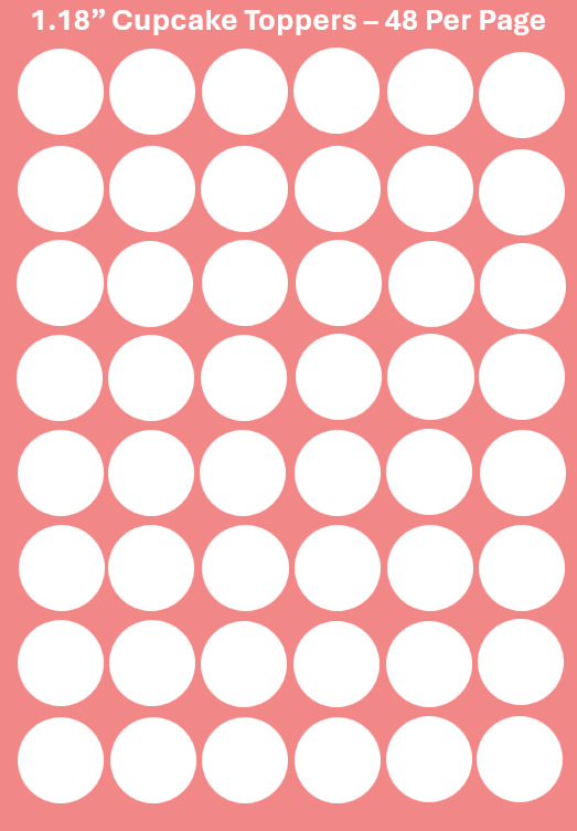 Custom Edible Images - 1.18" (3cm) Pre-Cut Round Cupcake Toppers - 48 Toppers Per Page