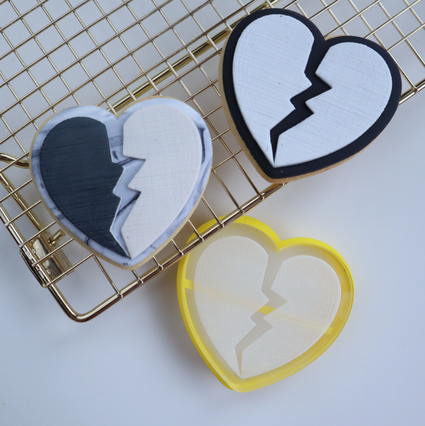 Custom Cookie Cutters - Broken Heart Cutter & Debosser