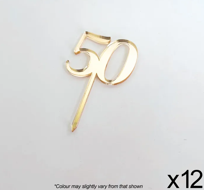 #50 3.5cm Gold Mirror Cake Topper Pack of 12