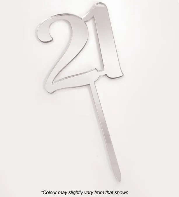 21 9cm Silver Mirror Acrylic Cake Topper
