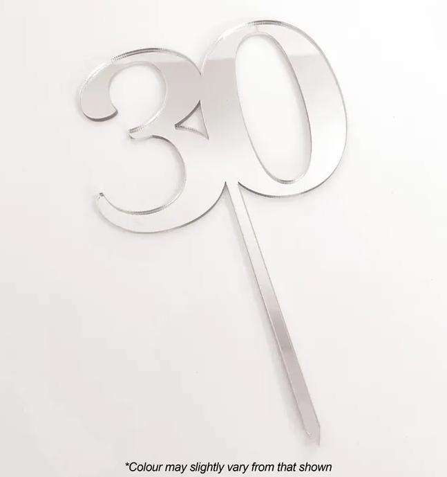 30 9cm Silver Mirror Acrylic Cake Topper