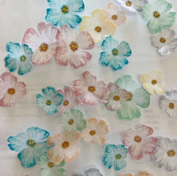 Multicoloured (Pastel) Pre-cut Edible Wafer Flowers