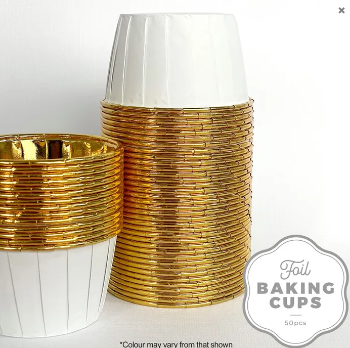 Foil Baking Cups Round White & Gold Pack of 50