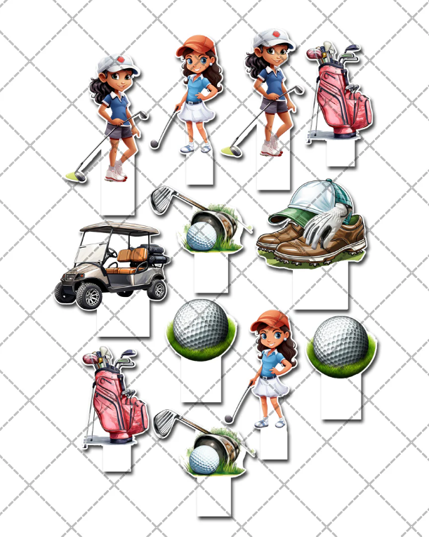 Female Golfer Pre-Cut Edible Stand-Up Wafer Card Cupcake Toppers - 12 Pack