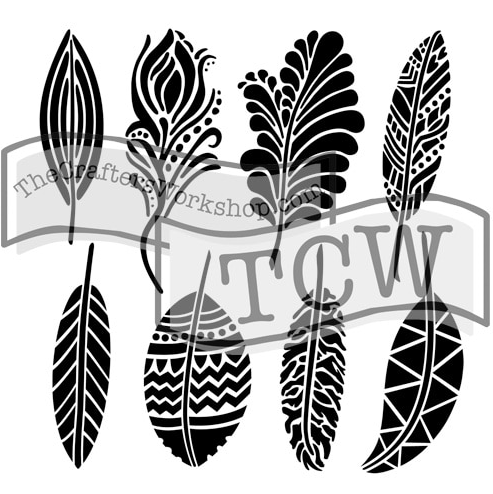 Mini Fancy Feathers Stencil 6x6
