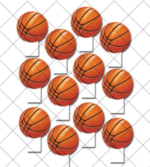 Basketballs Edible Stand-Up Wafer Card Cupcake Toppers - 12 Pack