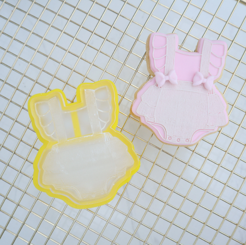 Custom Cookie Cutters Baby Frilly  Romper Debosser and Cutter Set