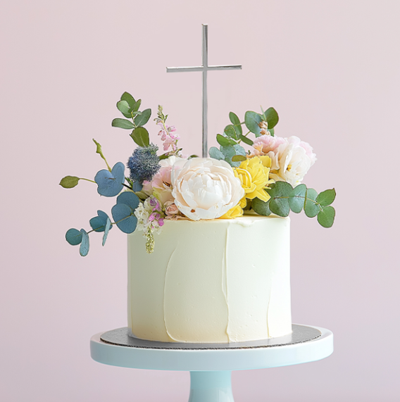 Silver Metal Cake Topper - Fine Cross