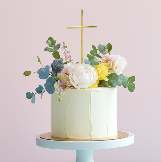 Gold Metal Cake Topper - Fine Cross