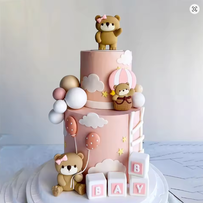 Cake Topper Bear with Pink Bow