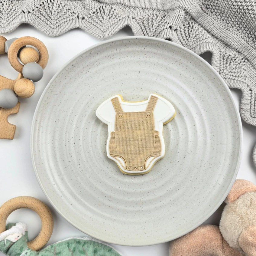 Custom Cookie Cutters - Baby Overalls Romper Debosser and Cutter Set