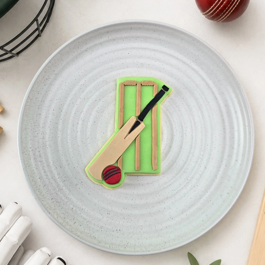 Custom Cookie Cutters - Cricket Bat & Stumps Embosser & Cutter Set