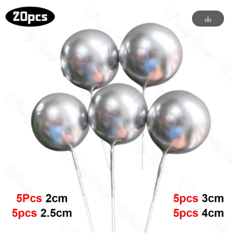 Cake Ball Toppers 20pc Mixed Sizes - Silver