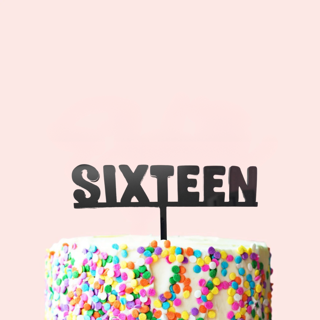 Etched Sixteen Cake Topper Black - Tweet Font