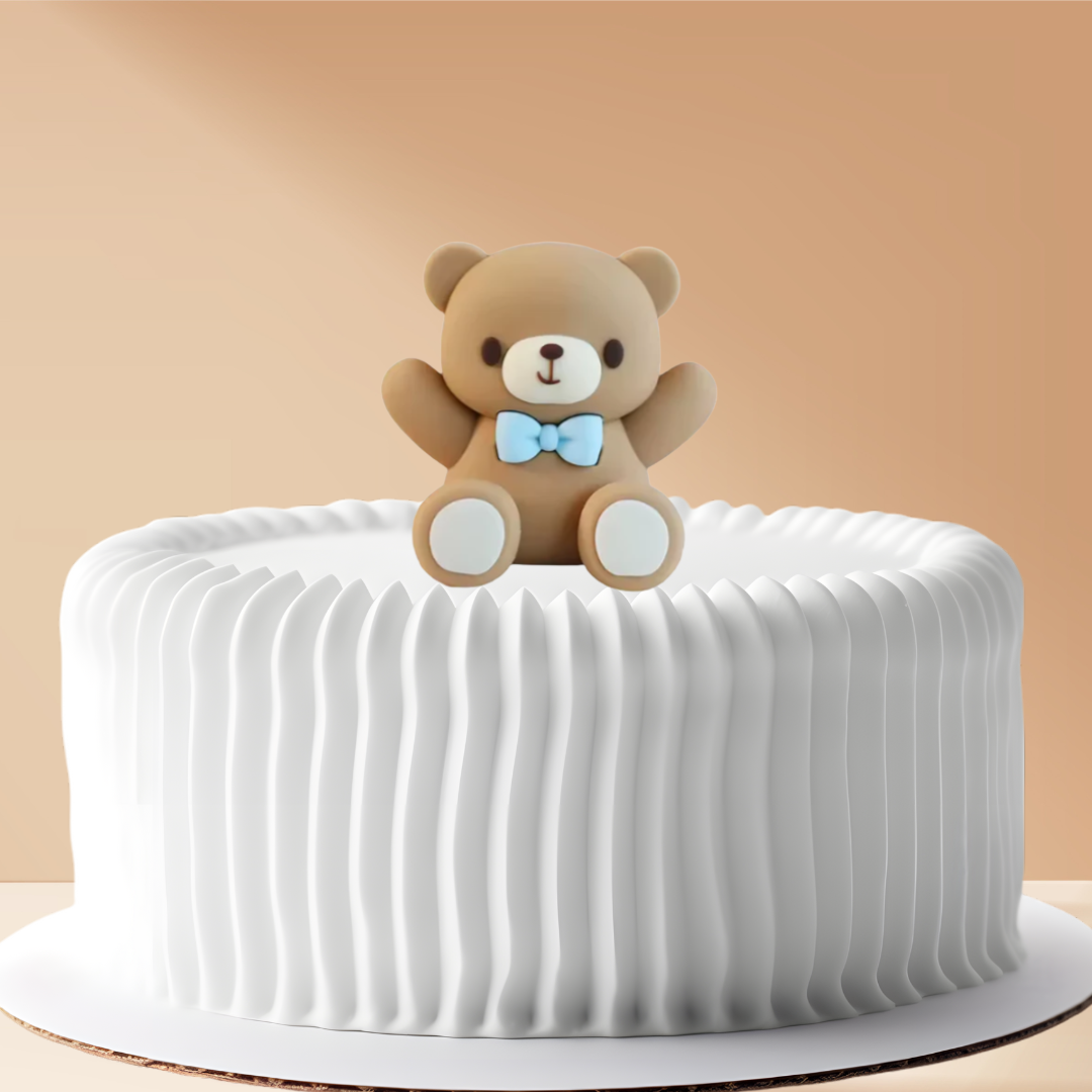 Cake Topper Bear with Blue Bow