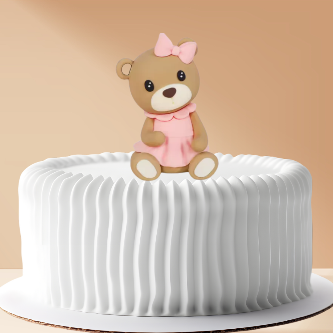 Cake Topper Bear with Pink Dress & Bow