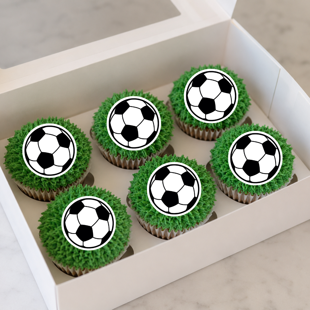 Edible Cupcake Toppers - 1.5" (4cm) Pre-Cut Round - 30 Toppers Per Page - Soccer Balls