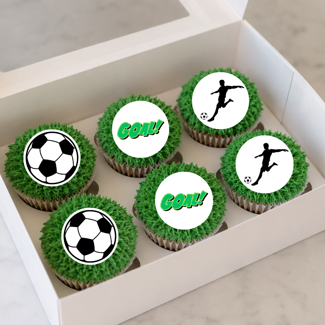 Edible Cupcake Toppers - 1.5" (4cm) Pre-Cut Round - 30 Toppers Per Page - Soccer Themed