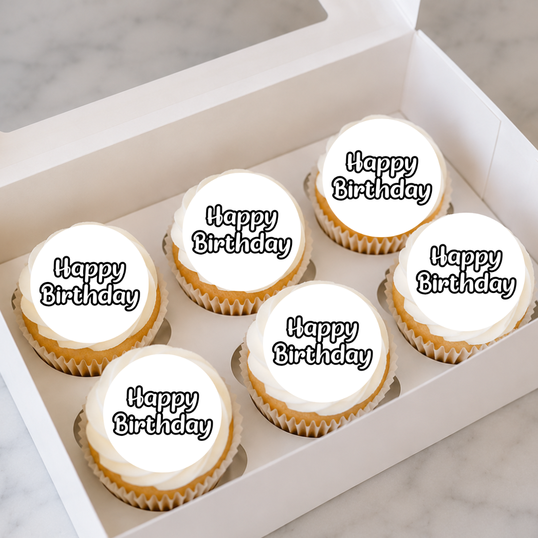 Edible Cupcake Toppers - 1.5" (4cm) Pre-Cut Round - 30 Toppers Per Page - Happy Birthday Set 1