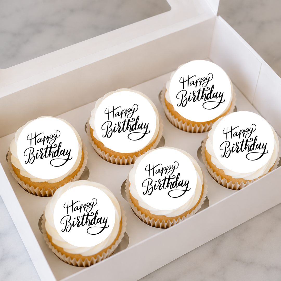 Edible Cupcake Toppers - 2" (5cm) Pre-Cut Round - 15 Toppers Per Page - Happy Birthday Set 2