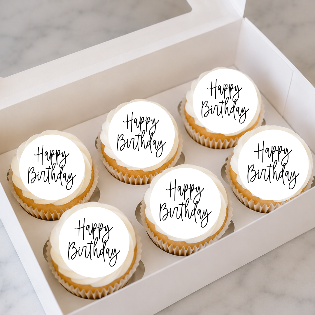 Edible Cupcake Toppers - 2" (5cm) Pre-Cut Round - 15 Toppers Per Page - Happy Birthday Set 3