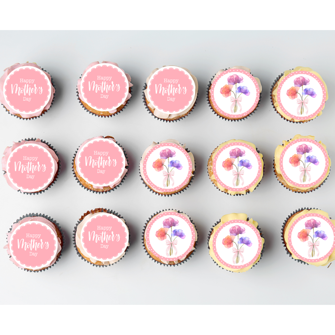 Edible Cupcake Toppers - 2" (5cm) Pre-Cut Round - 15 Toppers Per Page - Mother's Day Set 2