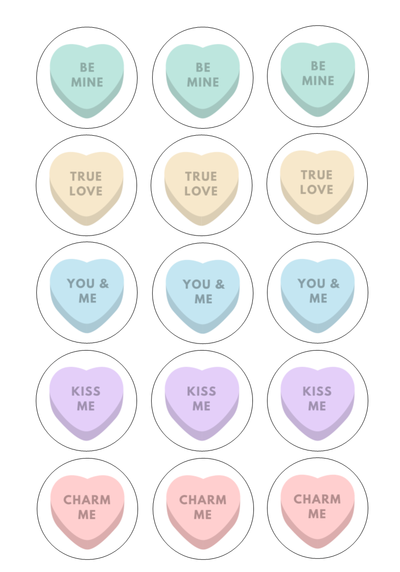 Edible Cupcake Toppers - 2" (5cm) Pre-Cut Round - 15 Toppers Per Page - Valentine's Day Set 2