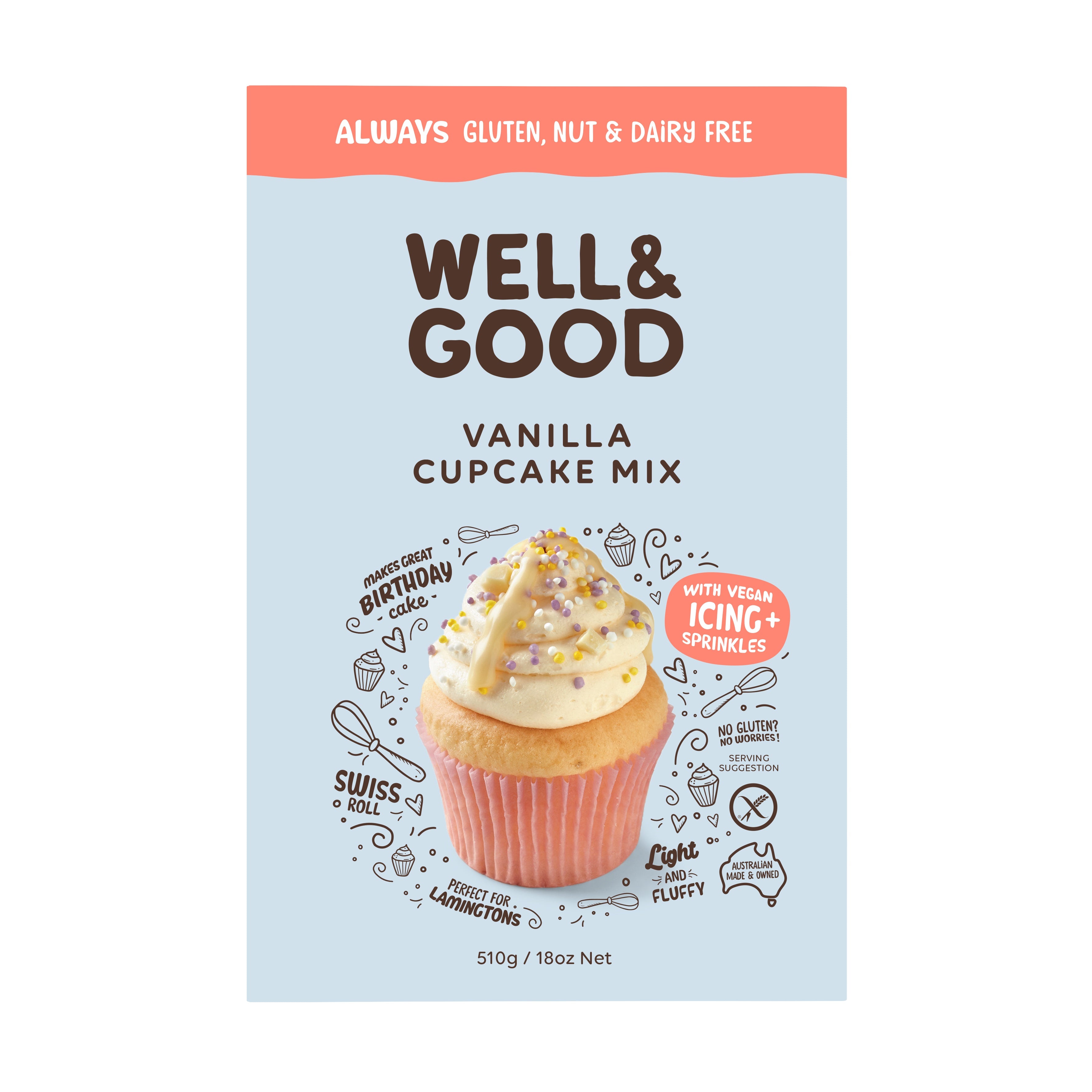 Well & Good Gluten Free Vanilla Cupcake Mix 510g