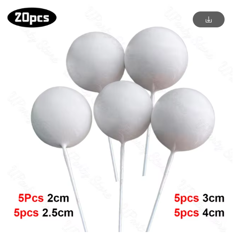 Cake Ball Toppers 20pc Mixed Sizes - White