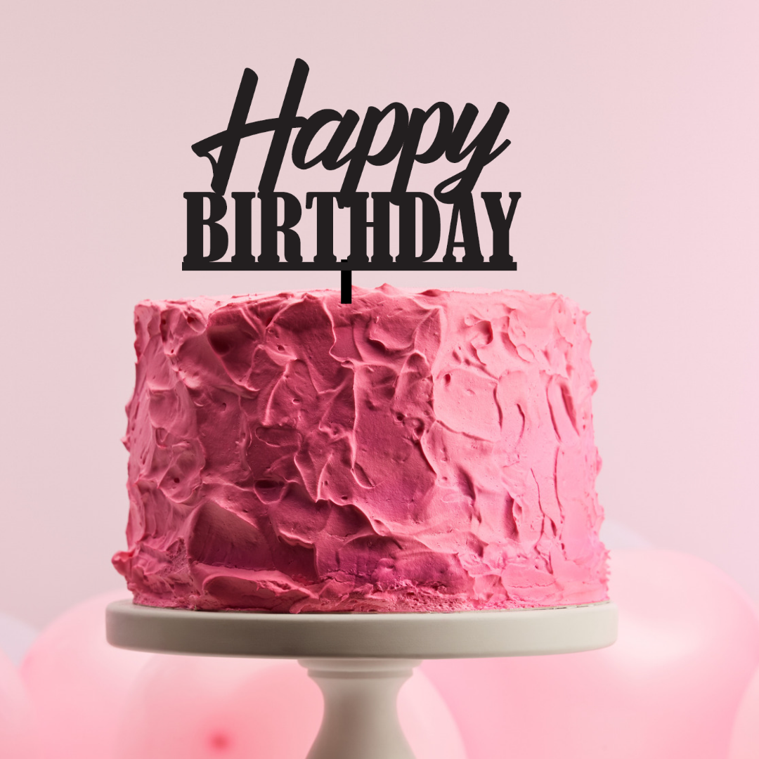 BarleyBoy Creative Happy Birthday Cake Topper - Script/Block