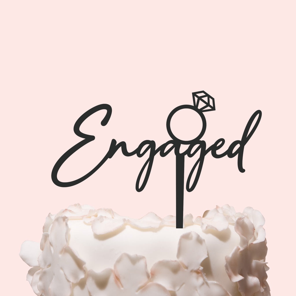 Etched Cake Topper - Engaged (With Ring)