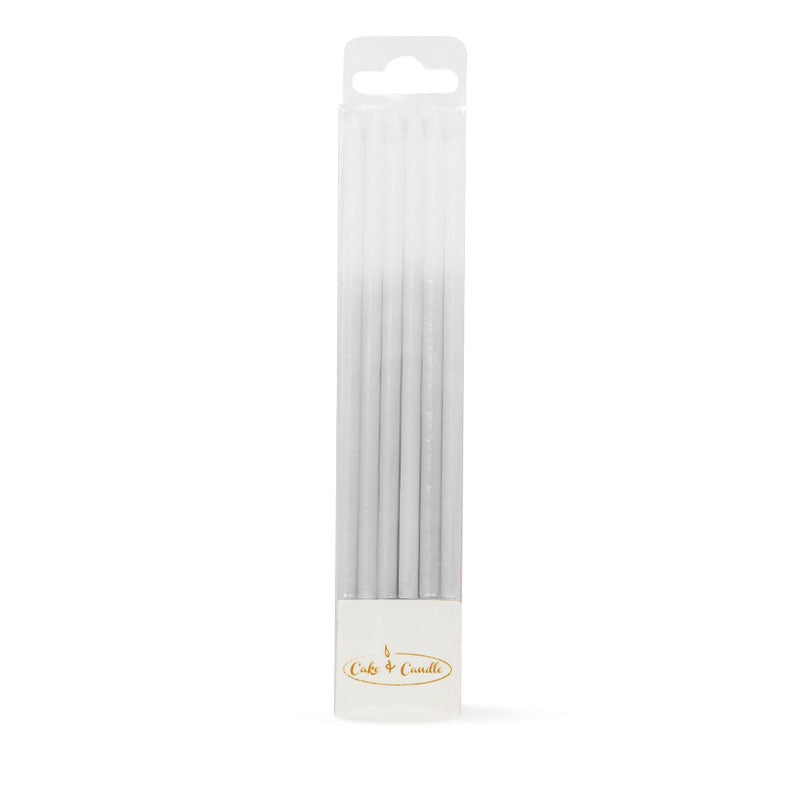12cm Tall Ombre Cake Candles - Silver 12pk