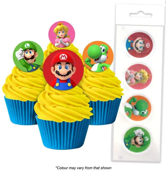 Super Mario Bros Edible Wafer Cupcake Toppers 16 piece pack